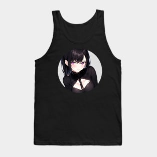 Black dressed anime girl portrait circled Tank Top